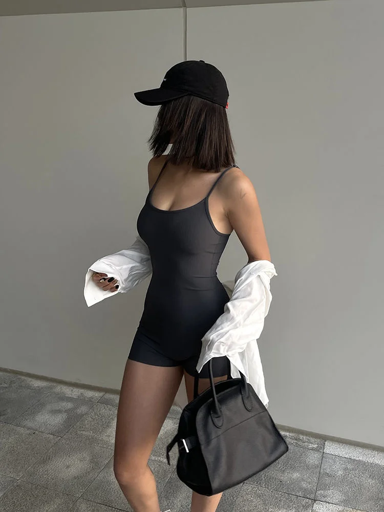 Solid Backless Tank Bodysuit Sexy Hot Camisole Top Jumpsuit Women's Bodycon Summer Black Sleeveless Slim Rompers Y2k Clothing