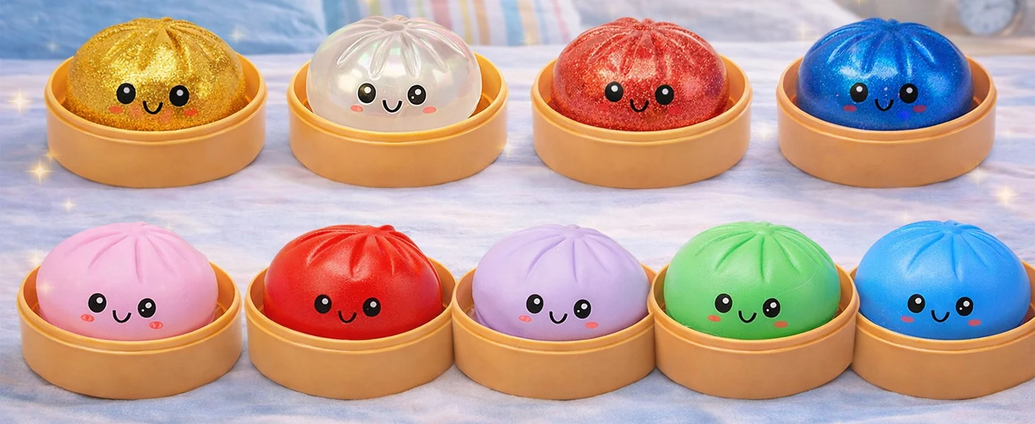 2027Glitter Dumpling Glitter Dumpling Squishy with Box Dumplings Sensory Squeeze Toy for Stress Relief