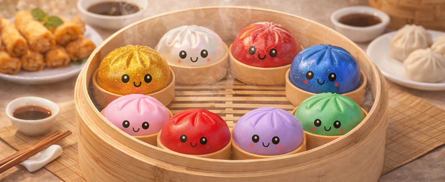 2027Glitter Dumpling Glitter Dumpling Squishy with Box Dumplings Sensory Squeeze Toy for Stress Relief
