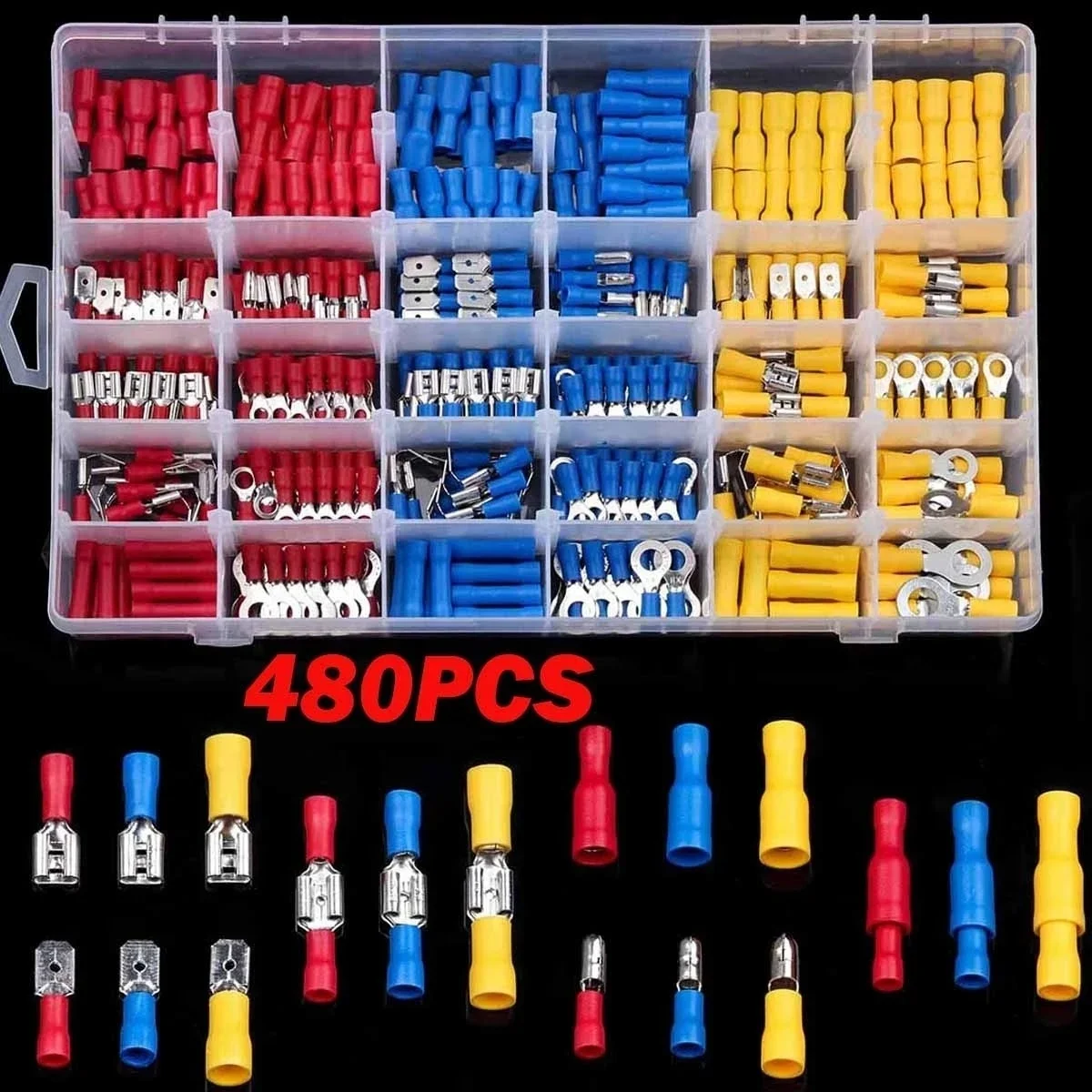 480/280/102PCS Wire Connector Kit Male Female Insulated Terminals Cold Crimp Terminals Assorted Crimp Terminals Spade