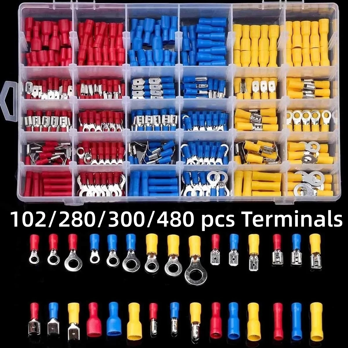 480/280/102PCS Wire Connector Kit Male Female Insulated Terminals Cold Crimp Terminals Assorted Crimp Terminals Spade