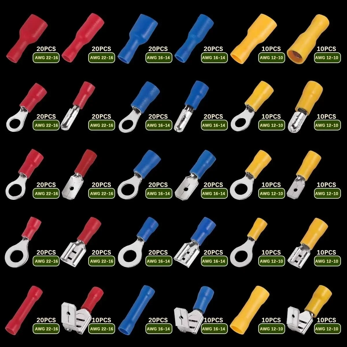 480/280/102PCS Wire Connector Kit Male Female Insulated Terminals Cold Crimp Terminals Assorted Crimp Terminals Spade