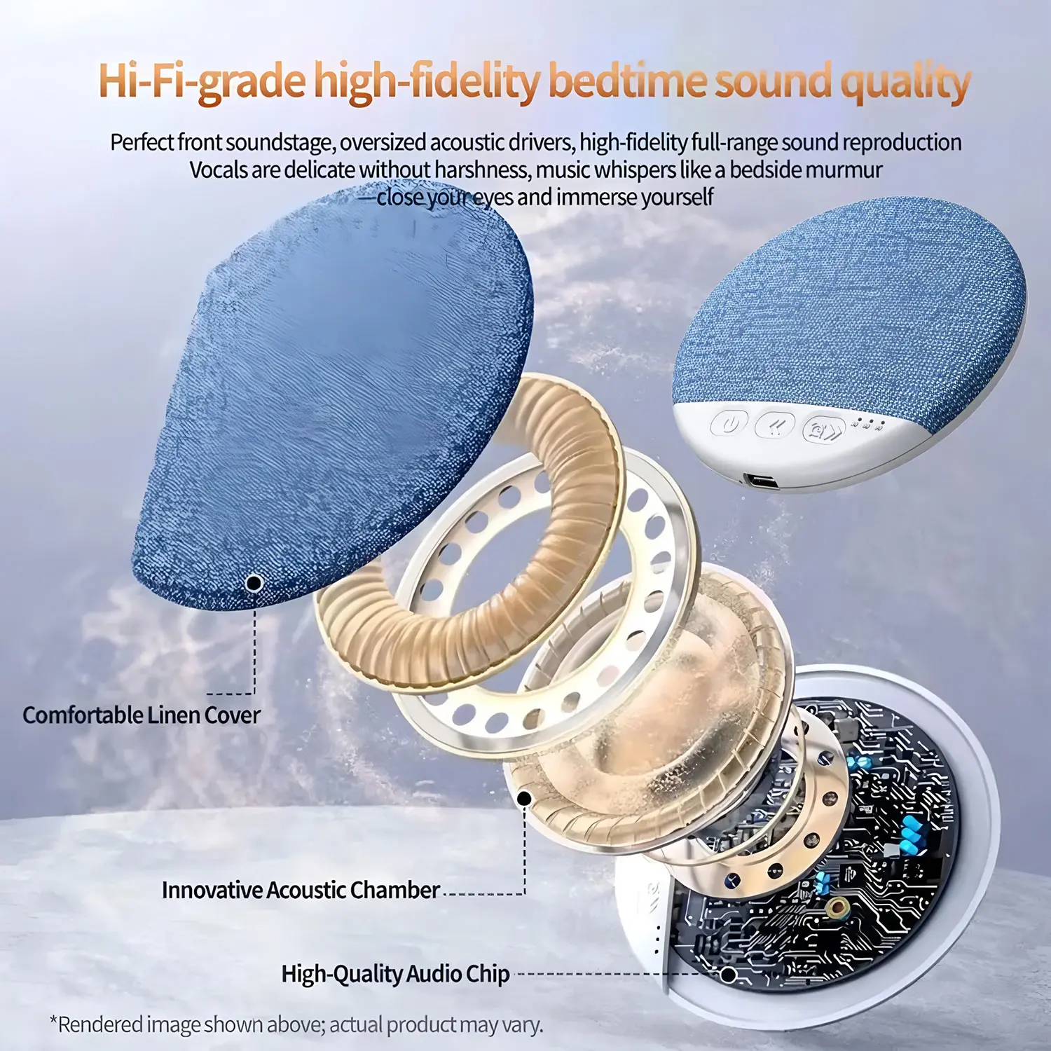 NEW Blue Wireless Pillow Speaker Sleep Aid Bluetooth Under Pillow Machine Speaker 30/60/90 Min Timer Stereo Sound