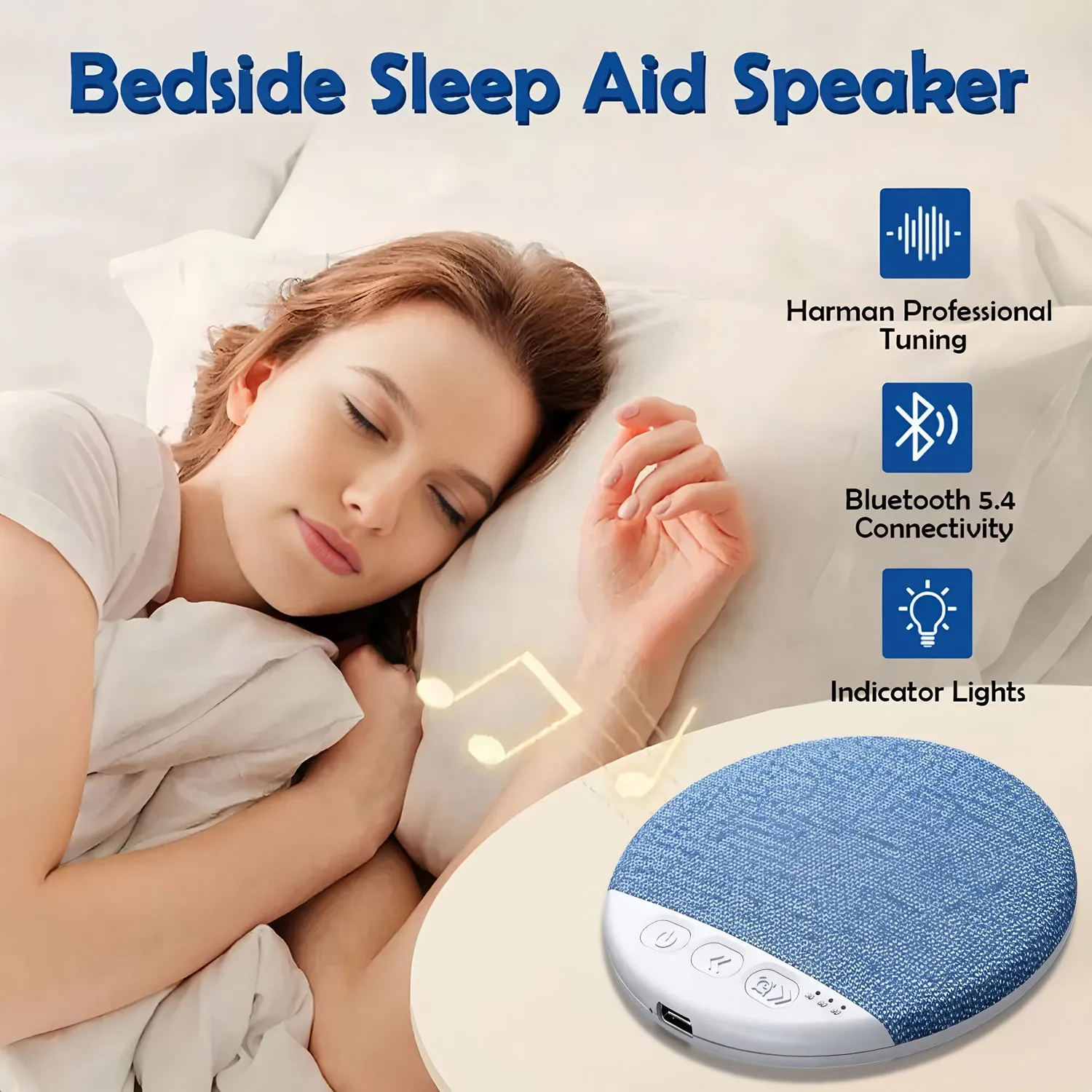NEW Blue Wireless Pillow Speaker Sleep Aid Bluetooth Under Pillow Machine Speaker 30/60/90 Min Timer Stereo Sound