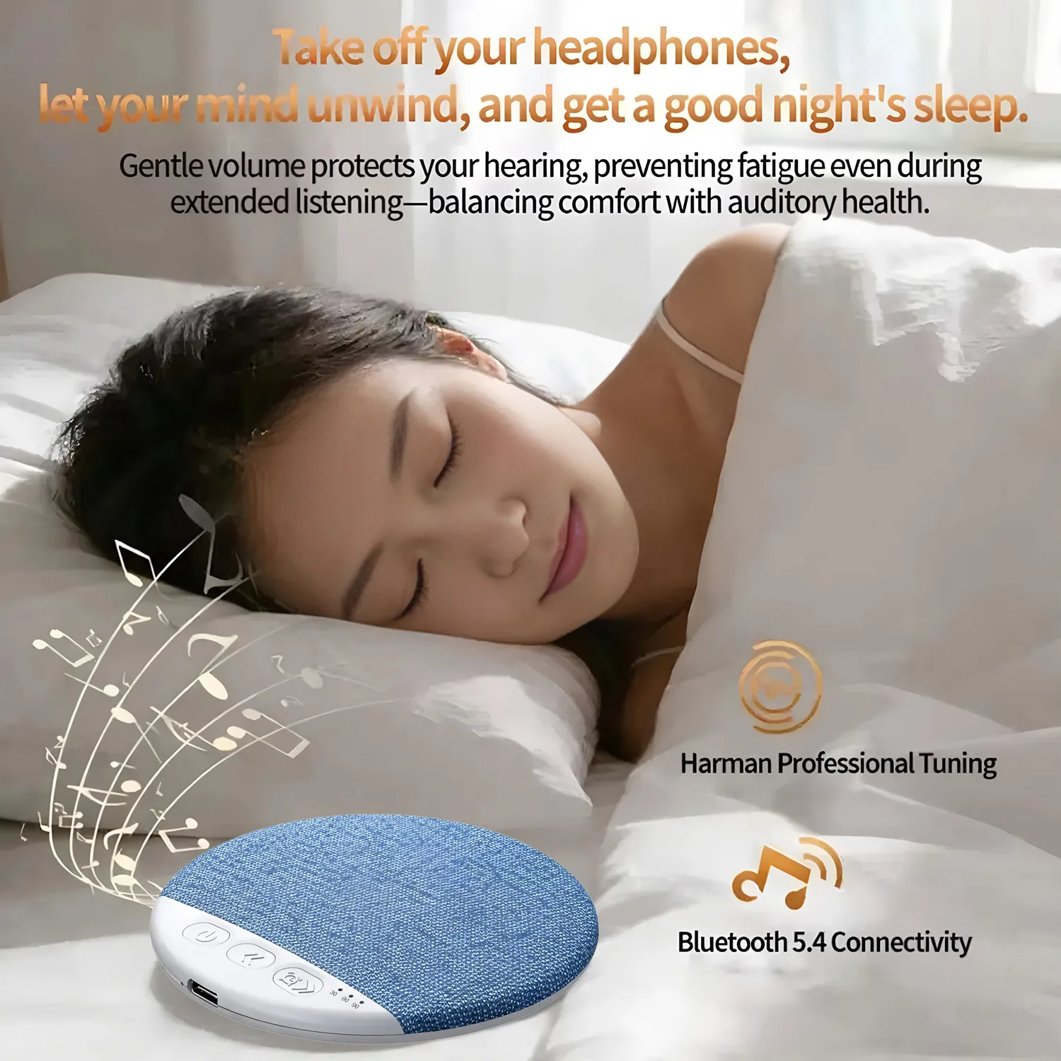 NEW Blue Wireless Pillow Speaker Sleep Aid Bluetooth Under Pillow Machine Speaker 30/60/90 Min Timer Stereo Sound