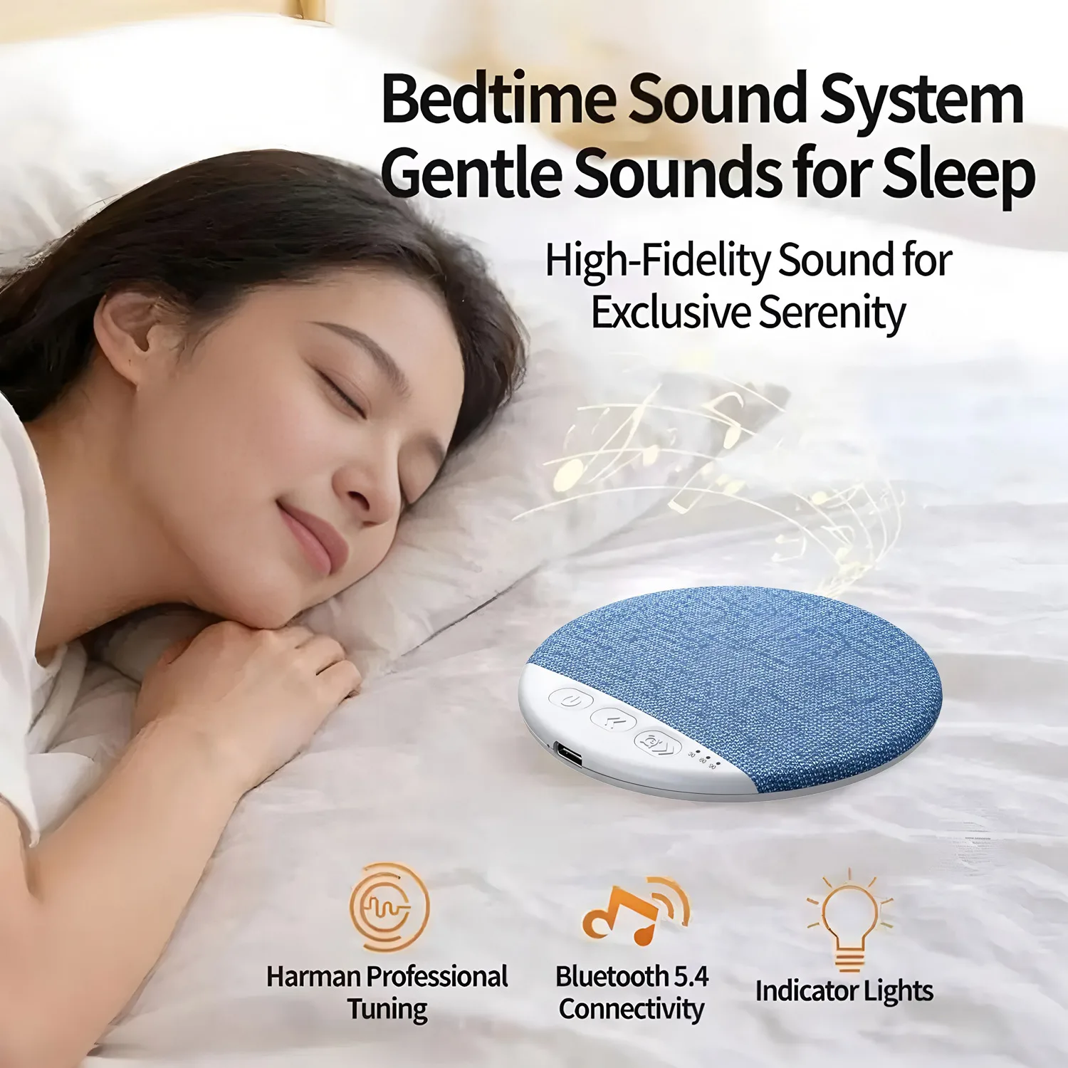 NEW Blue Wireless Pillow Speaker Sleep Aid Bluetooth Under Pillow Machine Speaker 30/60/90 Min Timer Stereo Sound