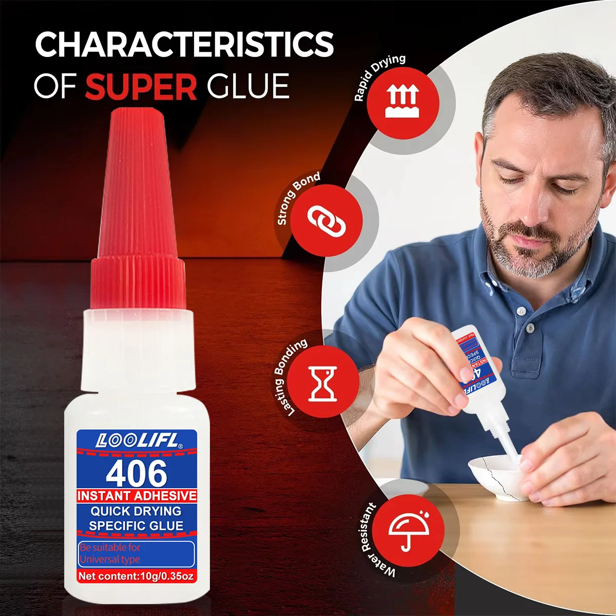 1-10Pcs 406 Super Glue Plastic Professional Adhesive Transparent Cyanoacrylate Glue Fast Drying Odorless Long Lasting Bonding