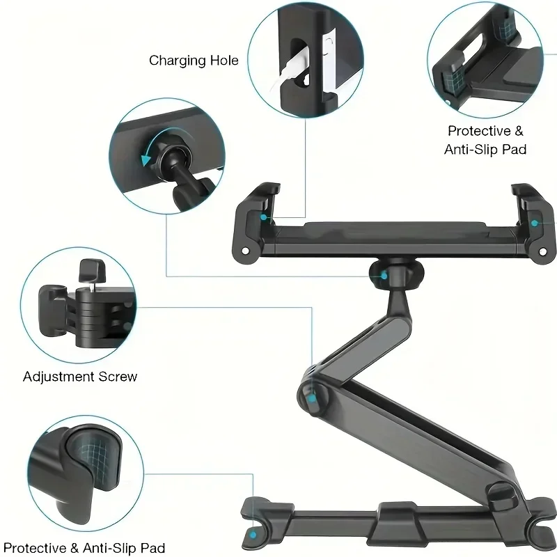 Telescopic Car Rear Pillow Phone Holder Tablet Rotating Holder Car Back Seat Stand Headrest Bracket Universal Holder Accessories