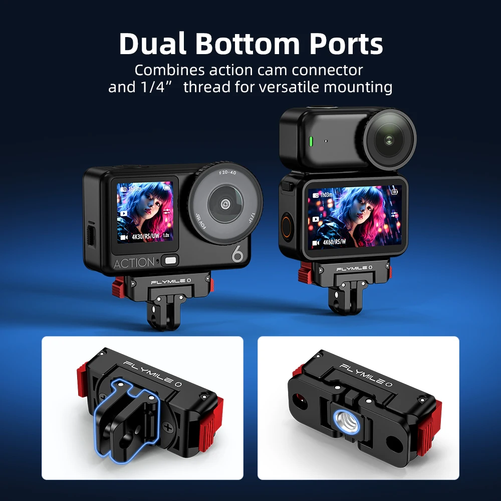 Flymile Quick-Release Mount Magnetic for DJI Action 6 Osmo 360 II Nano Camera 360 ° Rotate Base Extension Bracket Foldable Claw
