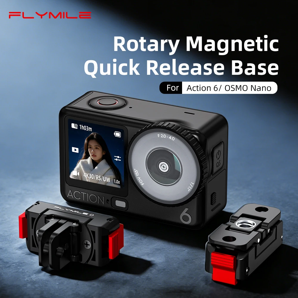 Flymile Quick-Release Mount Magnetic for DJI Action 6 Osmo 360 II Nano Camera 360 ° Rotate Base Extension Bracket Foldable Claw