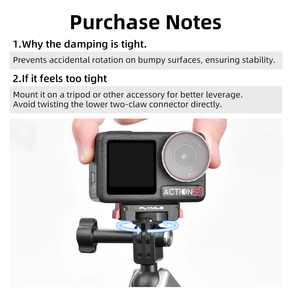 Flymile Quick-Release Mount Magnetic for DJI Action 6 Osmo 360 II Nano Camera 360 ° Rotate Base Extension Bracket Foldable Claw