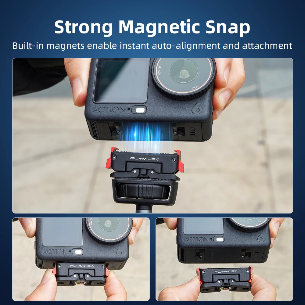Flymile Quick-Release Mount Magnetic for DJI Action 6 Osmo 360 II Nano Camera 360 ° Rotate Base Extension Bracket Foldable Claw