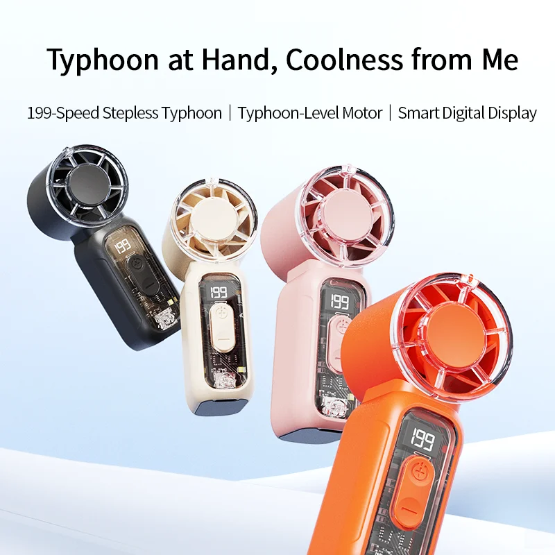 Super Mini Rechargeable Handheld High Speed Fan Powerful Wind Ultra-Quiet Fan Digital Display Popular Summer Fan