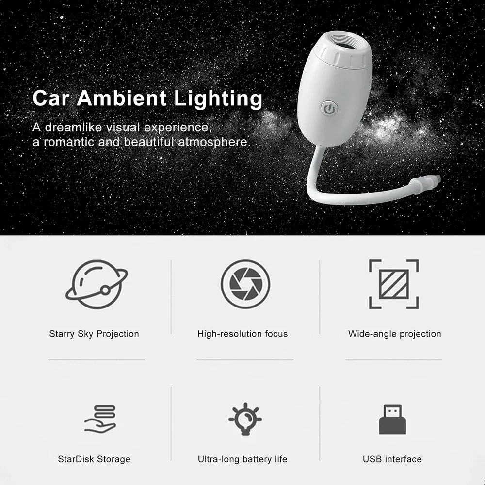 Galaxy Projector USB Night Light Car Mood Lights LED Starry Star Lamp Party Cool Stuff For Room Bedroom Home Gaming Decor