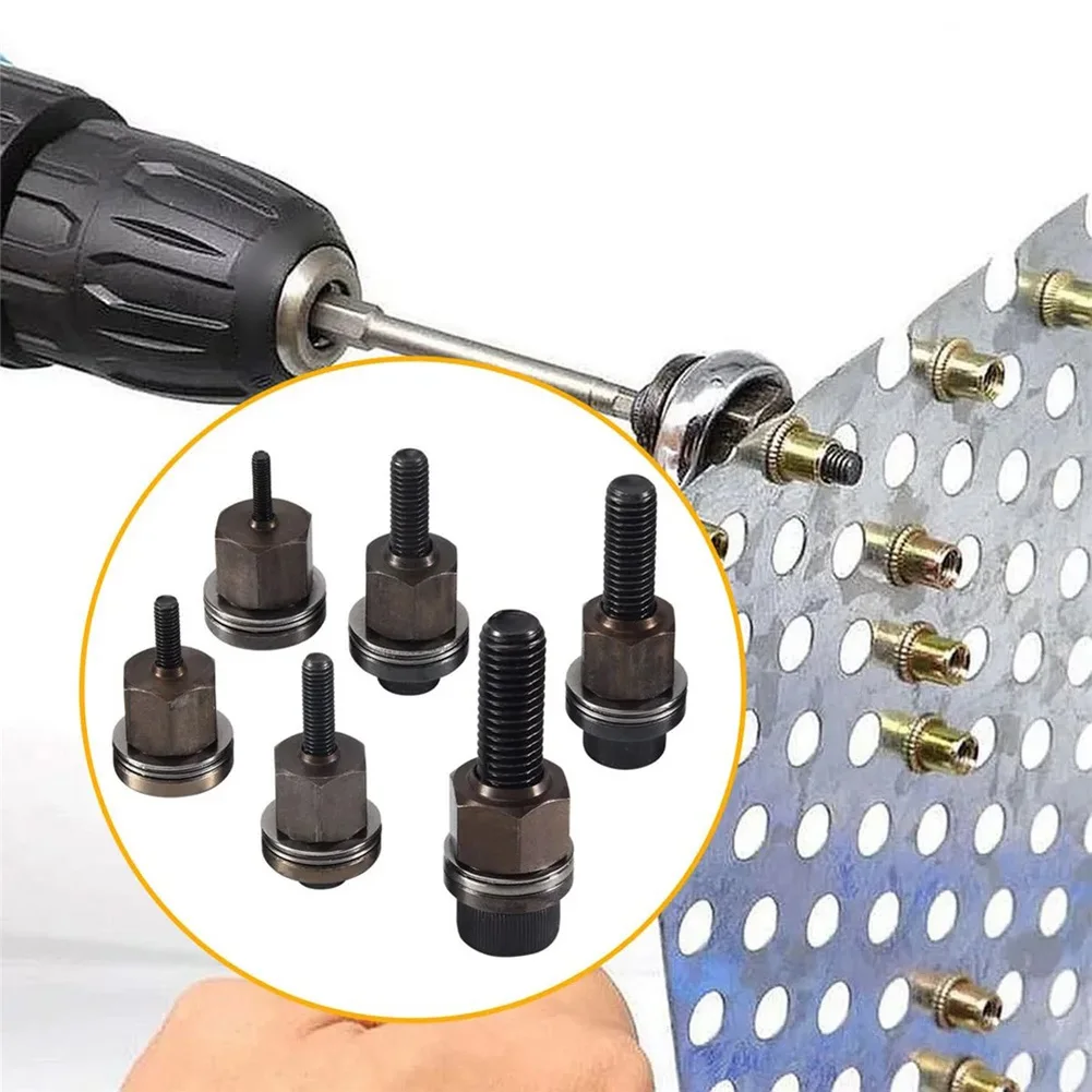 6pcs Hand Rivet Nut Kit Manual Riveter Tools Replacement Tip Mandrel Heads For Nuts M3 for M4 M5 M6 M8 M10 Without Steel Nut