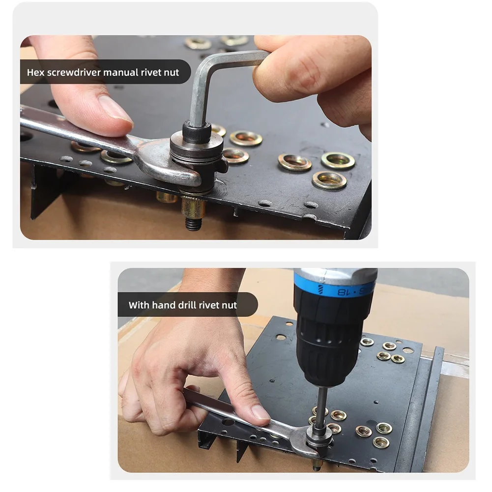 6pcs Hand Rivet Nut Kit Manual Riveter Tools Replacement Tip Mandrel Heads For Nuts M3 for M4 M5 M6 M8 M10 Without Steel Nut