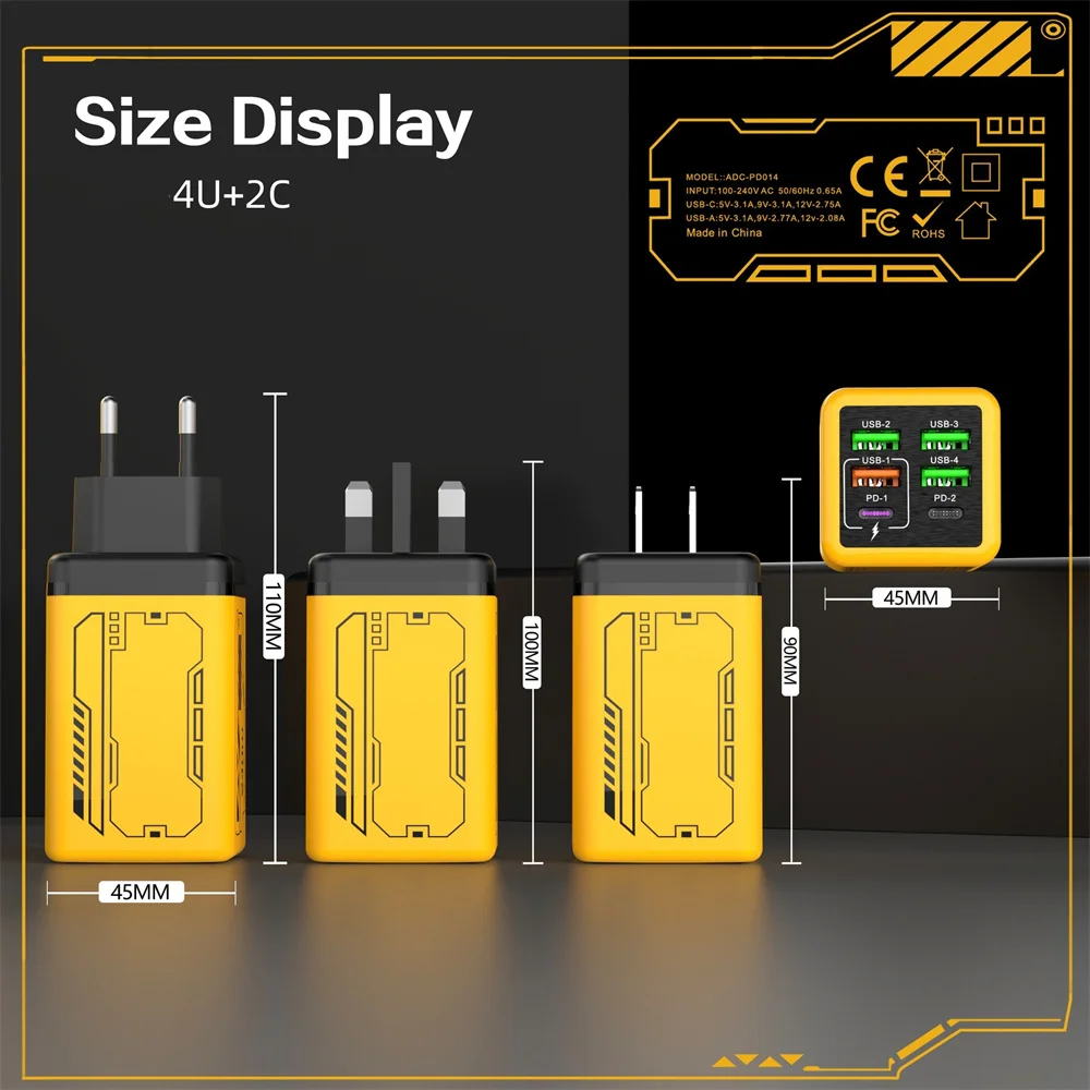 240W 6 in 1 USB Charger Type C Fast Charge Phone Power Adapter For iPhone Samsung Xiaomi EU/US/UK Plug Quick Charge Wall Charger