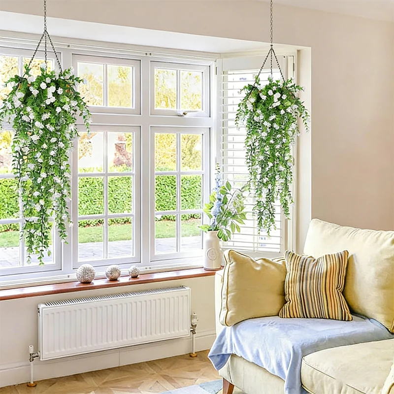 2/4Pcs Artificial Hanging Plants Faux Eucalyptus Leaves Green Vine UV-Resistant Plastic Plants for Home Gardens Wedding Decor