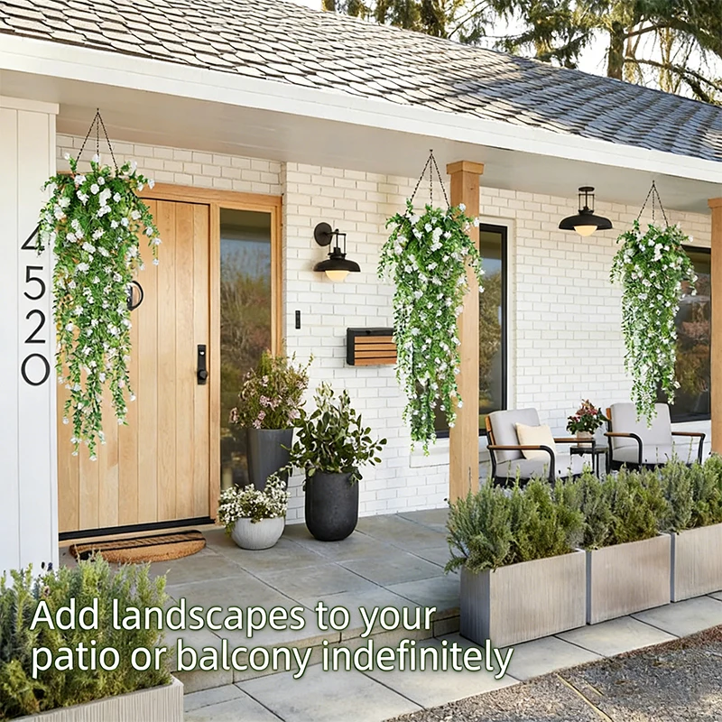 2/4Pcs Artificial Hanging Plants Faux Eucalyptus Leaves Green Vine UV-Resistant Plastic Plants for Home Gardens Wedding Decor