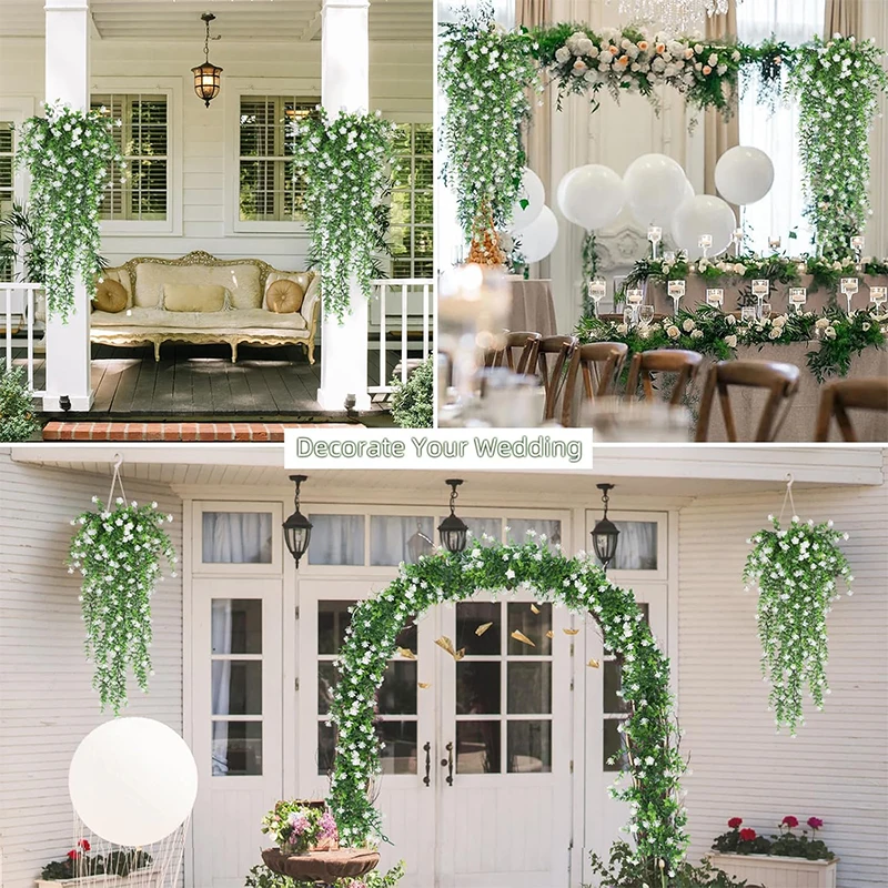 2/4Pcs Artificial Hanging Plants Faux Eucalyptus Leaves Green Vine UV-Resistant Plastic Plants for Home Gardens Wedding Decor