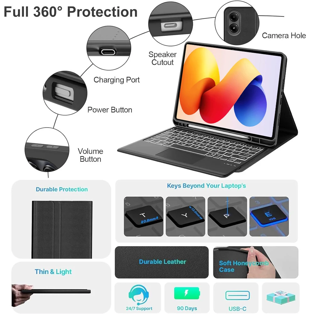 Case for Xiaomi Redmi Pad 2 Pro / Poco Pad M1 12.1 inch ,Detachable Bluetooth Keyboard for Redmi Pad Pro / Xiaomi Poco Pad 12.1