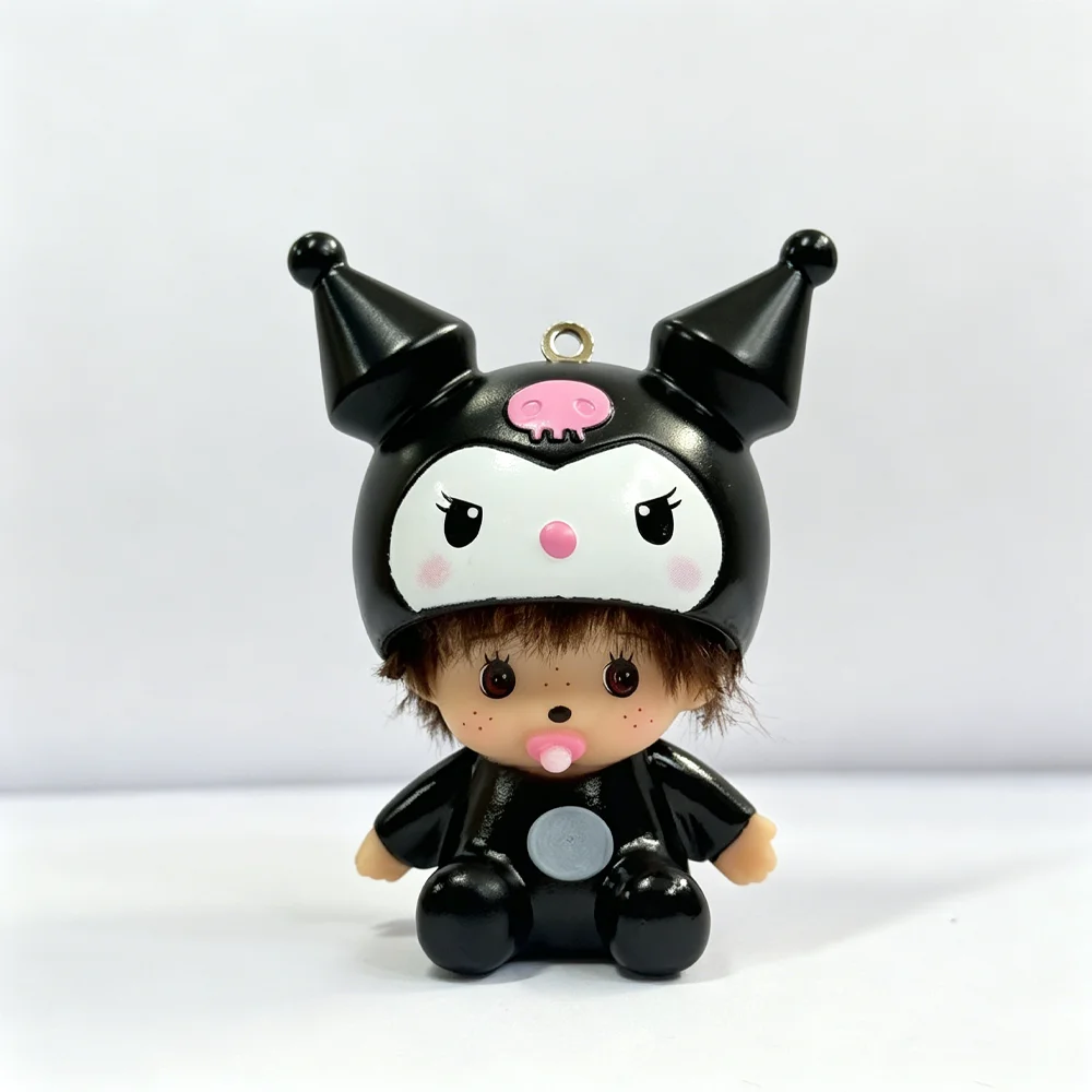 Ins Style Cute Hello Kitty Monchhichi Keychain Vinyl Doll Pendant Couple Style Backpack Hanger Car Decoration Trending Ornament