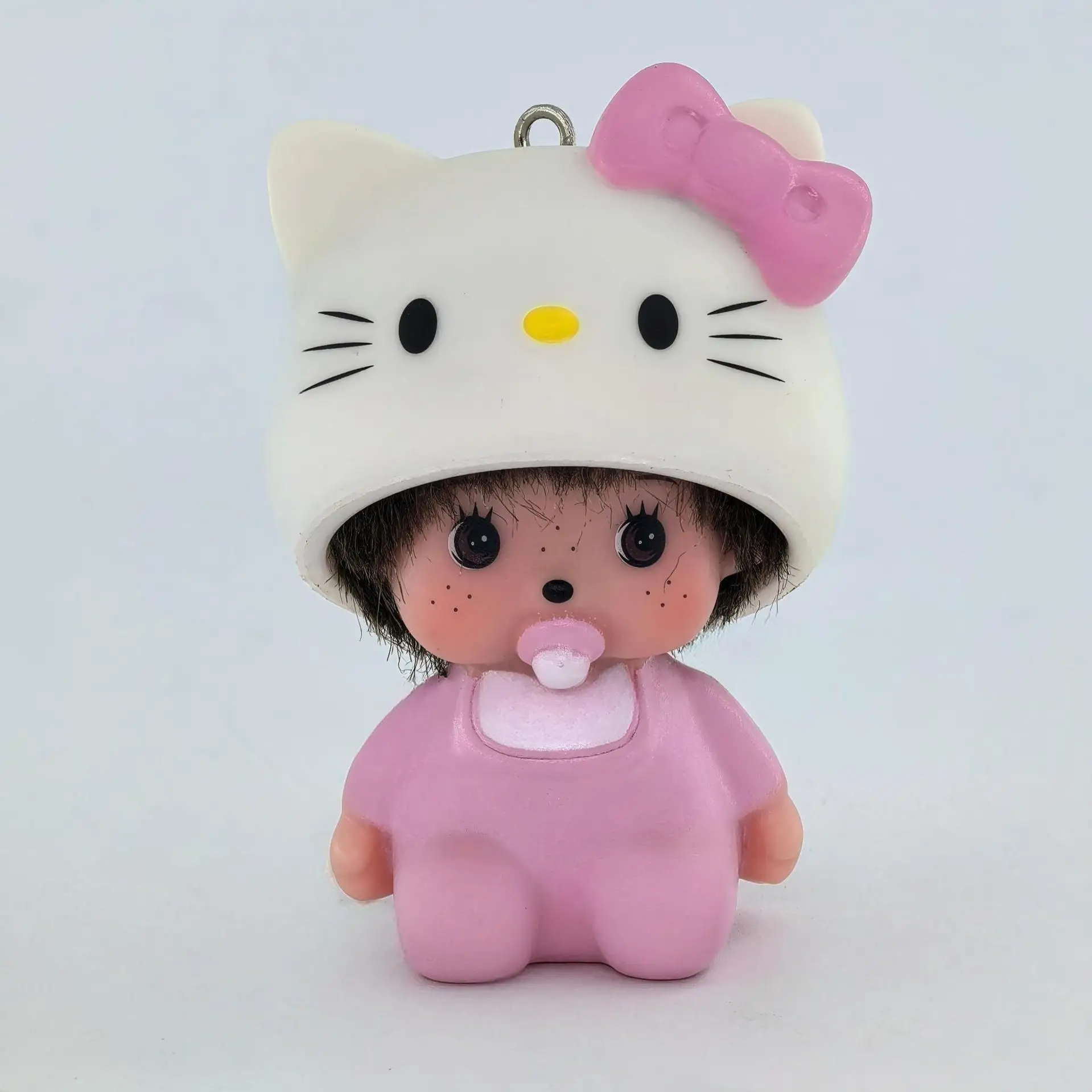 Ins Style Cute Hello Kitty Monchhichi Keychain Vinyl Doll Pendant Couple Style Backpack Hanger Car Decoration Trending Ornament
