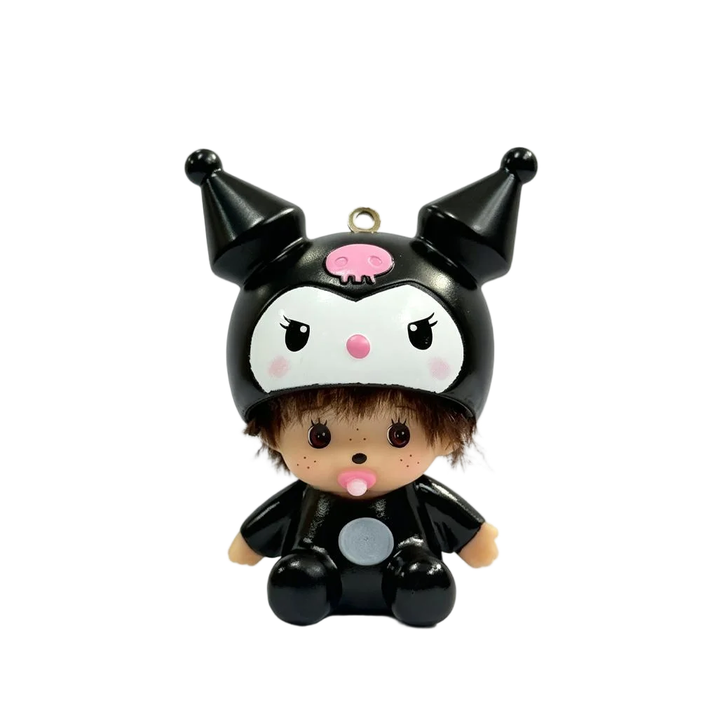 Ins Style Cute Hello Kitty Monchhichi Keychain Vinyl Doll Pendant Couple Style Backpack Hanger Car Decoration Trending Ornament