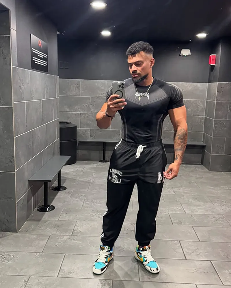 Men's Compression Short Sleeve T-Shirt Tribal Print Workout Tops Breathable Quick Dry Athletic Base Layer for Gym Training Bodyb