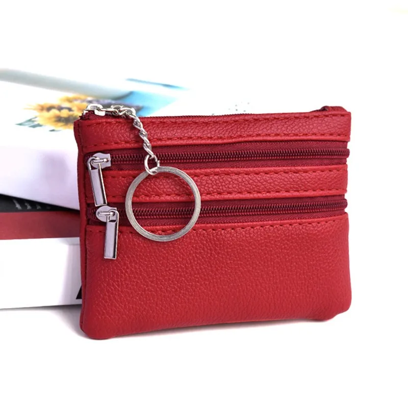 Men Coin Purse Black Pu Leather Double Single Zipper Multi-Function Mobile Phone Coin Purse Fashion Women Mini Wallet 1pc