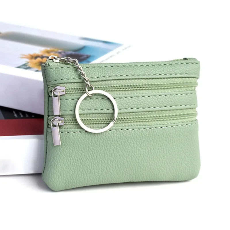 Men Coin Purse Black Pu Leather Double Single Zipper Multi-Function Mobile Phone Coin Purse Fashion Women Mini Wallet 1pc