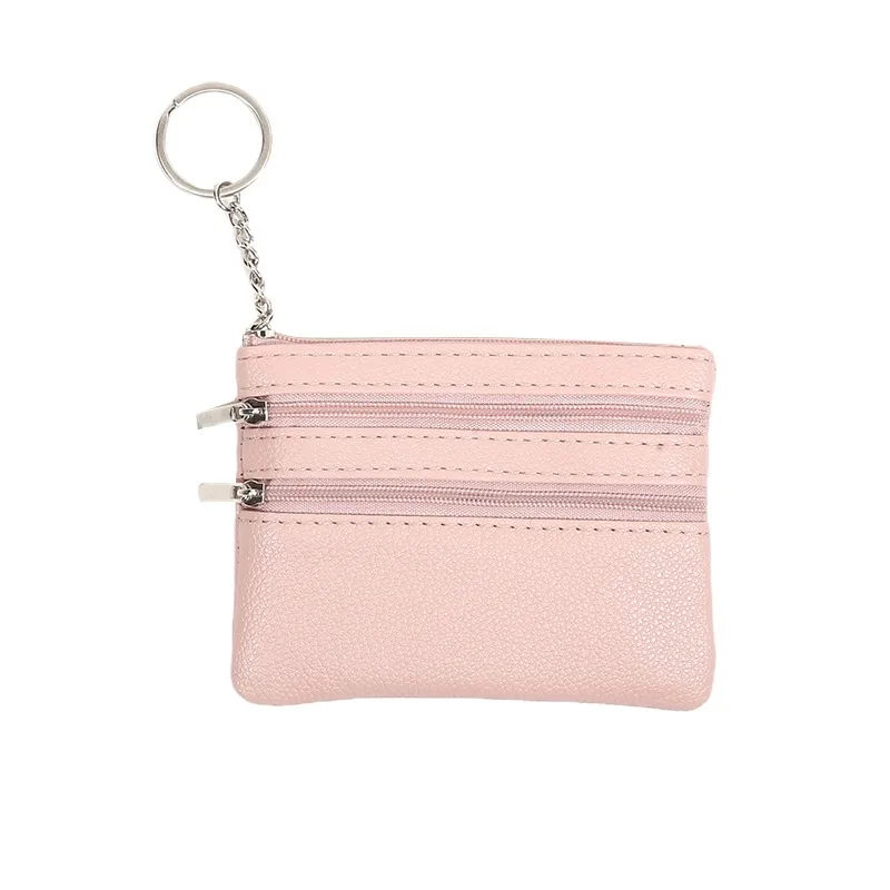 Men Coin Purse Black Pu Leather Double Single Zipper Multi-Function Mobile Phone Coin Purse Fashion Women Mini Wallet 1pc