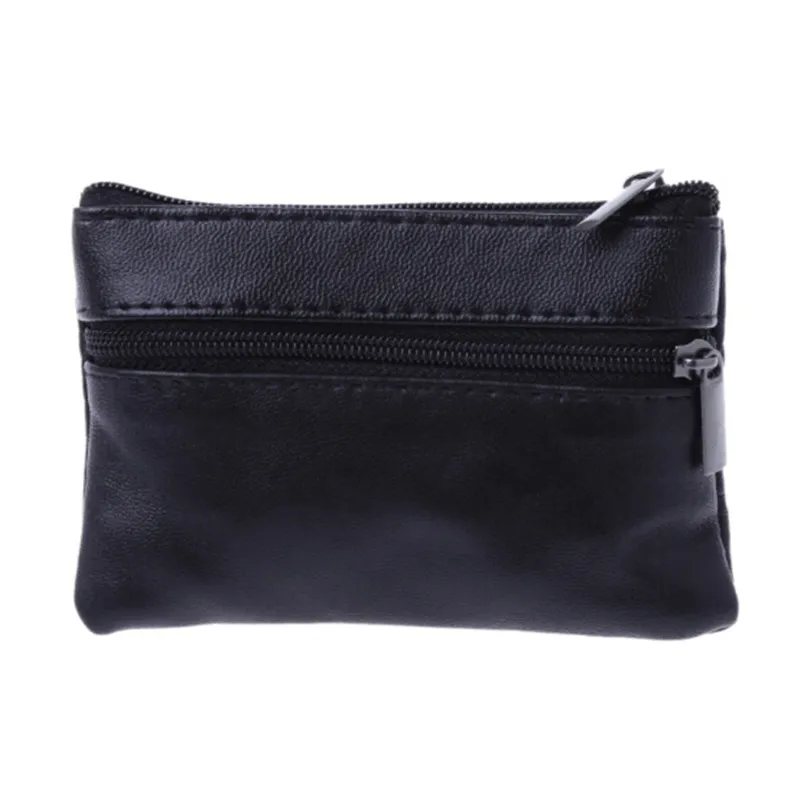 Men Coin Purse Black Pu Leather Double Single Zipper Multi-Function Mobile Phone Coin Purse Fashion Women Mini Wallet 1pc