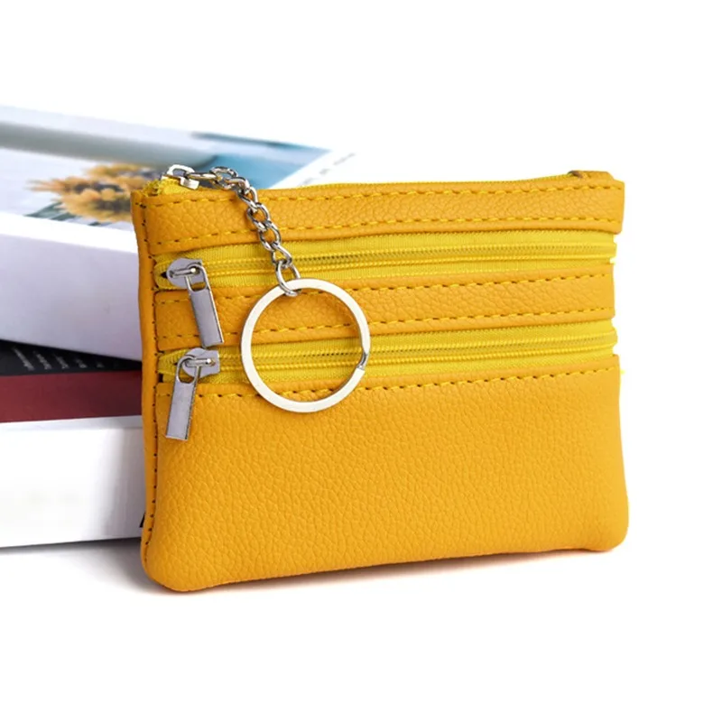 Men Coin Purse Black Pu Leather Double Single Zipper Multi-Function Mobile Phone Coin Purse Fashion Women Mini Wallet 1pc