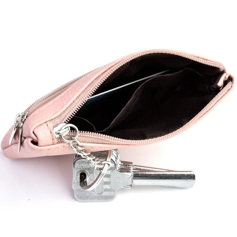 Men Coin Purse Black Pu Leather Double Single Zipper Multi-Function Mobile Phone Coin Purse Fashion Women Mini Wallet 1pc