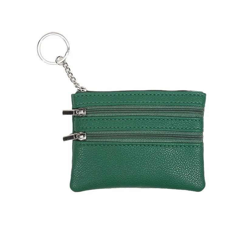 Men Coin Purse Black Pu Leather Double Single Zipper Multi-Function Mobile Phone Coin Purse Fashion Women Mini Wallet 1pc