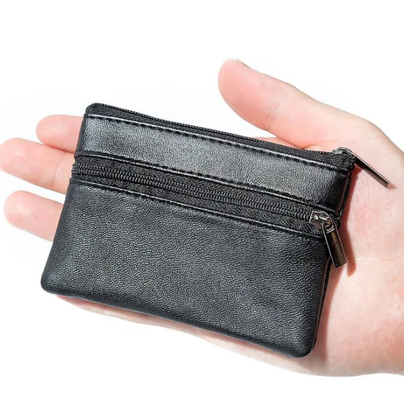 Men Coin Purse Black Pu Leather Double Single Zipper Multi-Function Mobile Phone Coin Purse Fashion Women Mini Wallet 1pc