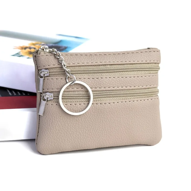 Men Coin Purse Black Pu Leather Double Single Zipper Multi-Function Mobile Phone Coin Purse Fashion Women Mini Wallet 1pc