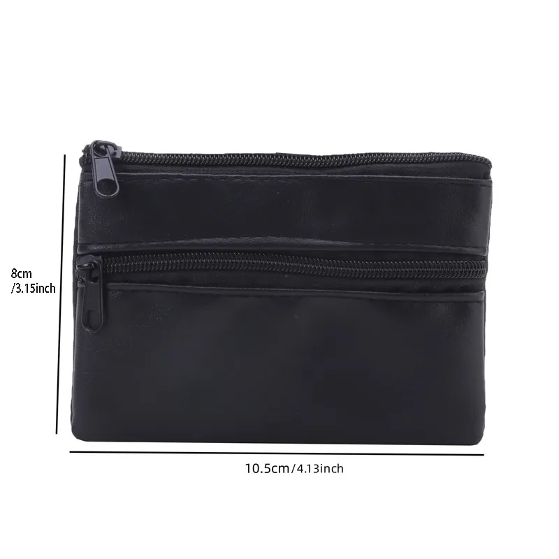 Men Coin Purse Black Pu Leather Double Single Zipper Multi-Function Mobile Phone Coin Purse Fashion Women Mini Wallet 1pc