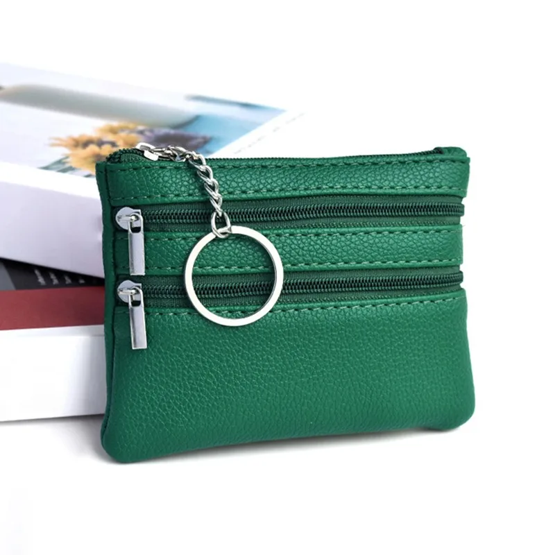 Men Coin Purse Black Pu Leather Double Single Zipper Multi-Function Mobile Phone Coin Purse Fashion Women Mini Wallet 1pc