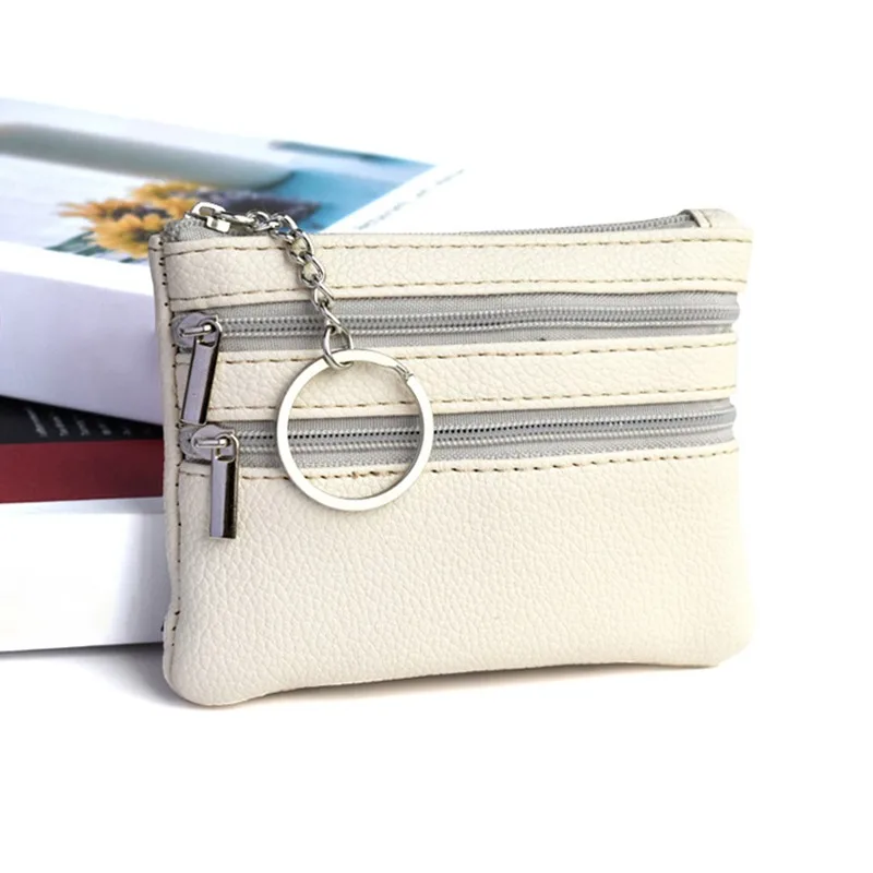Men Coin Purse Black Pu Leather Double Single Zipper Multi-Function Mobile Phone Coin Purse Fashion Women Mini Wallet 1pc
