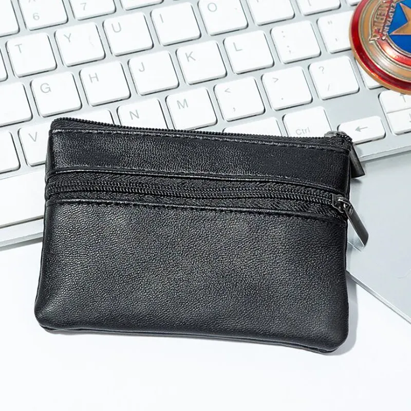 Men Coin Purse Black Pu Leather Double Single Zipper Multi-Function Mobile Phone Coin Purse Fashion Women Mini Wallet 1pc