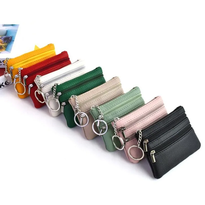 Men Coin Purse Black Pu Leather Double Single Zipper Multi-Function Mobile Phone Coin Purse Fashion Women Mini Wallet 1pc