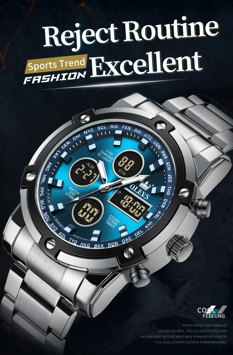 OLEVS Men's Watches Original Multifunctional Wlectronic Watch for Man Waterproof Luminous Alarm Clock Fashion Dress