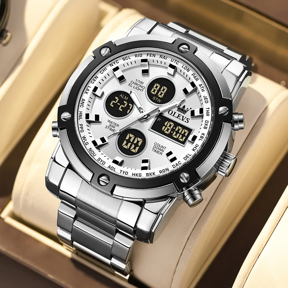 OLEVS Men's Watches Original Multifunctional Wlectronic Watch for Man Waterproof Luminous Alarm Clock Fashion Dress