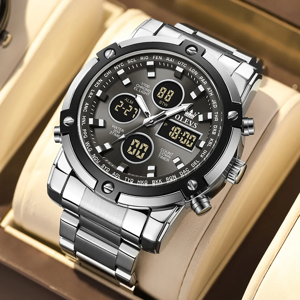 OLEVS Men's Watches Original Multifunctional Wlectronic Watch for Man Waterproof Luminous Alarm Clock Fashion Dress
