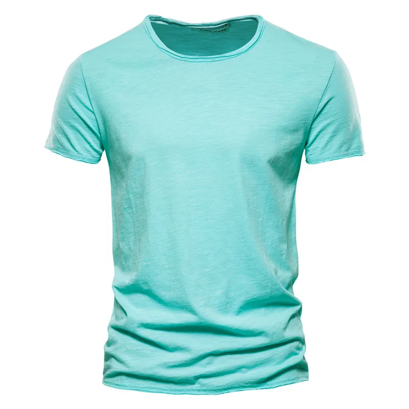 AIOPESON100% Cotton Men T-shirt V-neck Fashion Design Slim Fit Soild T-shirts Male Tops Tees Short Sleeve T Shirt O-neck For Men