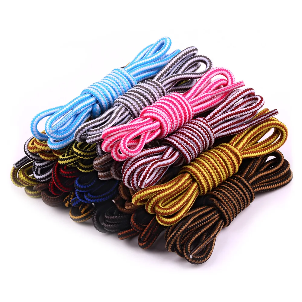 1 Pair 4mm Two-color Striped Round Color Polyester Shoelaces For Work Shoes Martin Boots Leather Boots Shoe Laces 100/120/150CM