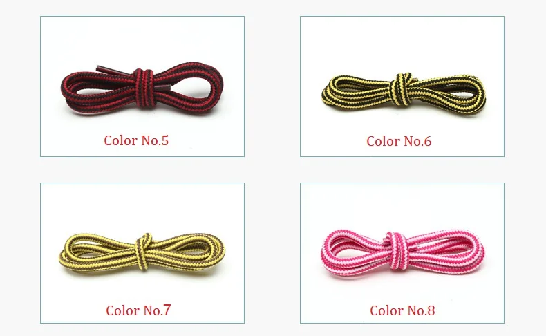 1 Pair 4mm Two-color Striped Round Color Polyester Shoelaces For Work Shoes Martin Boots Leather Boots Shoe Laces 100/120/150CM