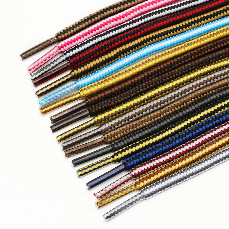 1 Pair 4mm Two-color Striped Round Color Polyester Shoelaces For Work Shoes Martin Boots Leather Boots Shoe Laces 100/120/150CM